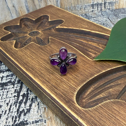 Dreamy Sterling Silver Amethyst Flower Ring size N
