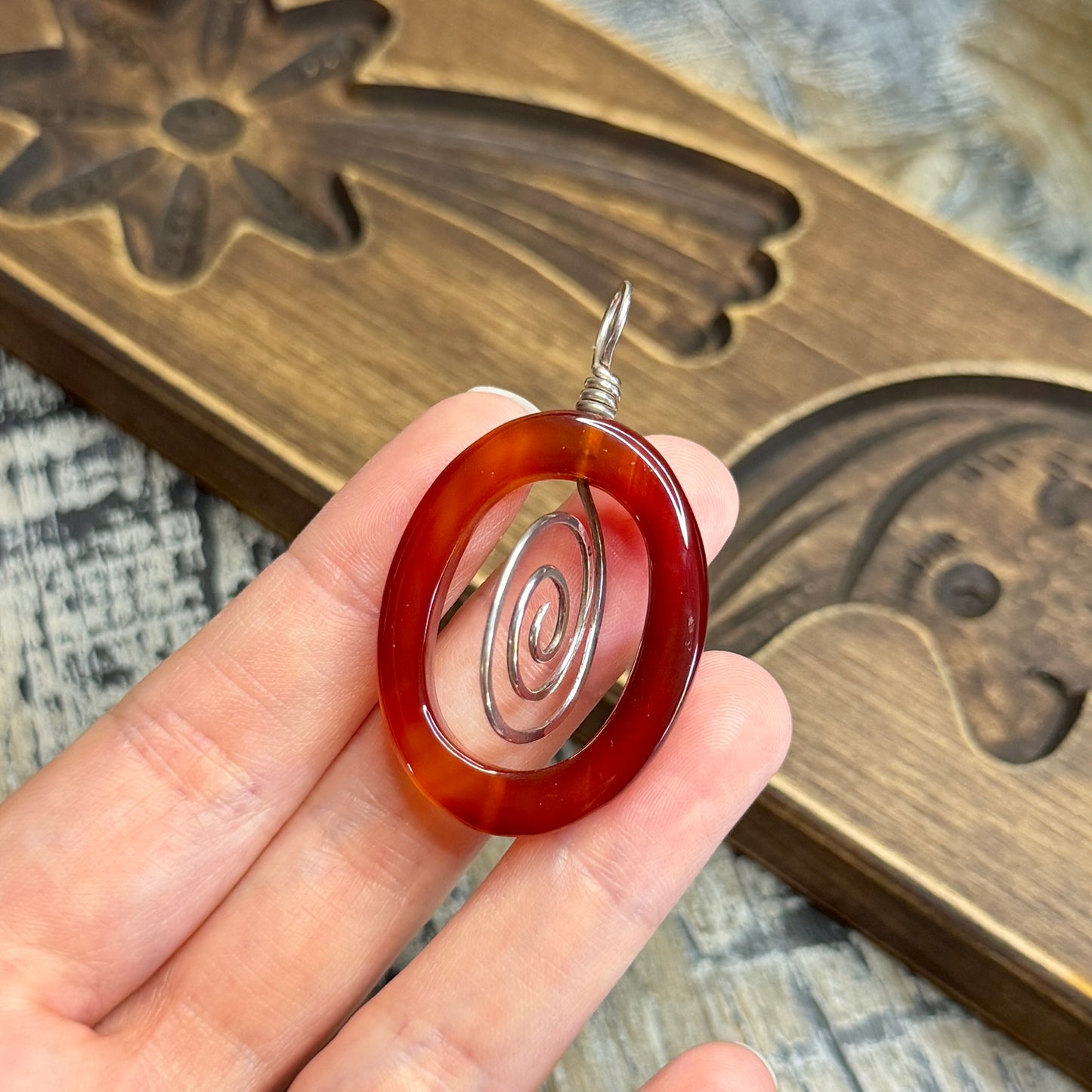 Artisan Spinning Sterling Silver Carnelian Statement Pendant