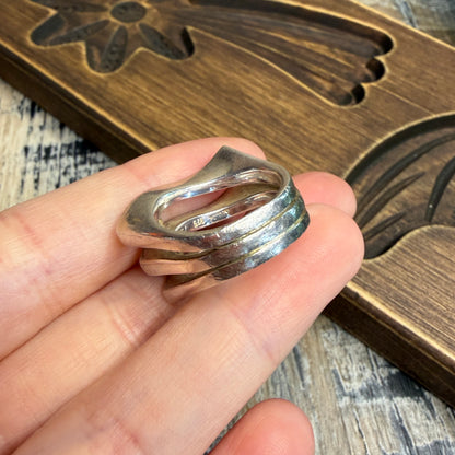 Designer Abstract Sterling Silver and 18ct Gold Wave Ring size L