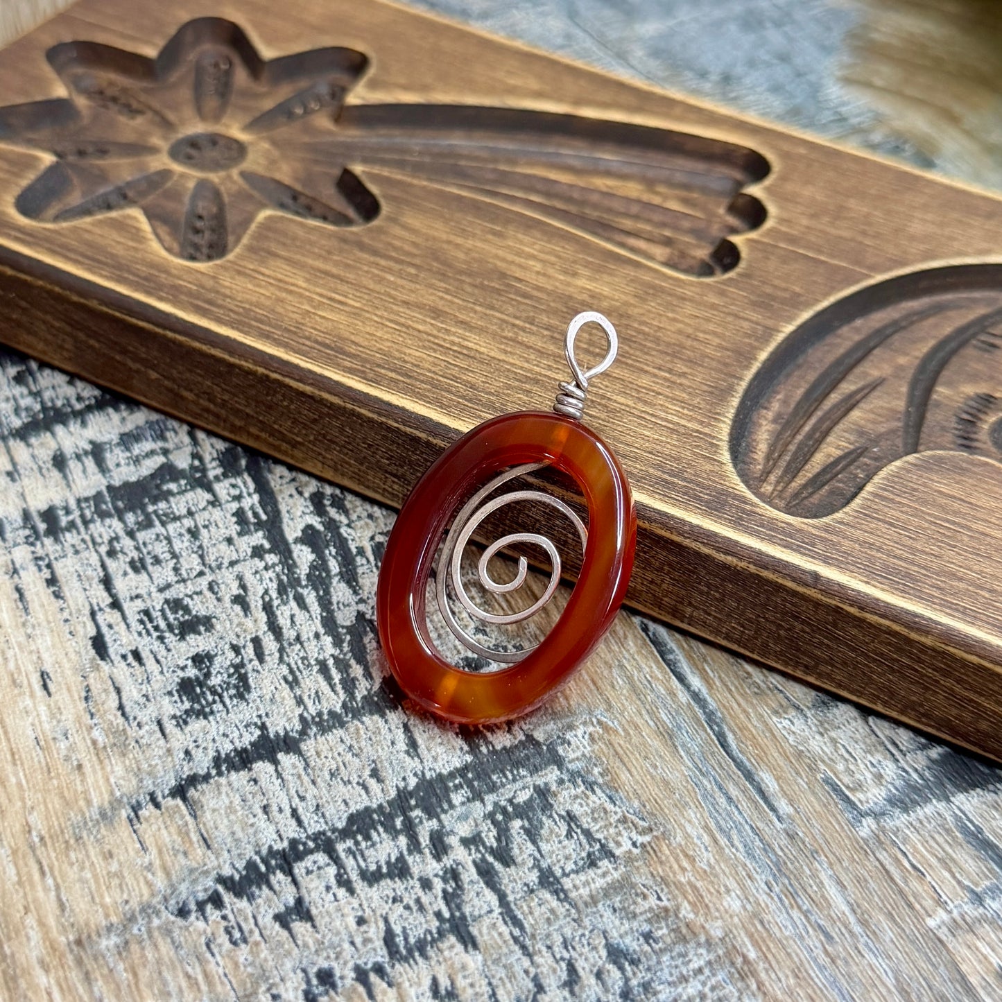 Artisan Spinning Sterling Silver Carnelian Statement Pendant