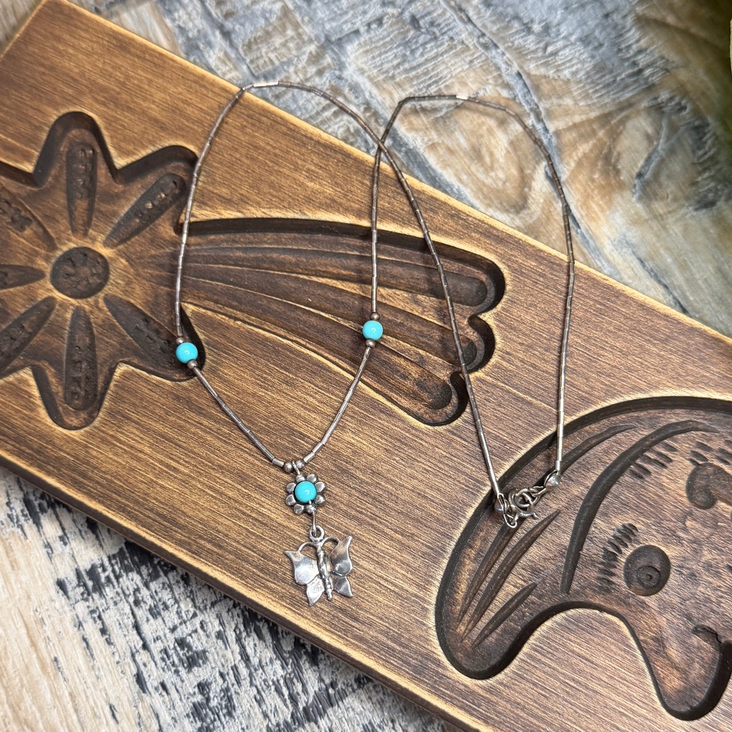 Beautiful Native American Sterling Liquid Silver Turquoise Necklace