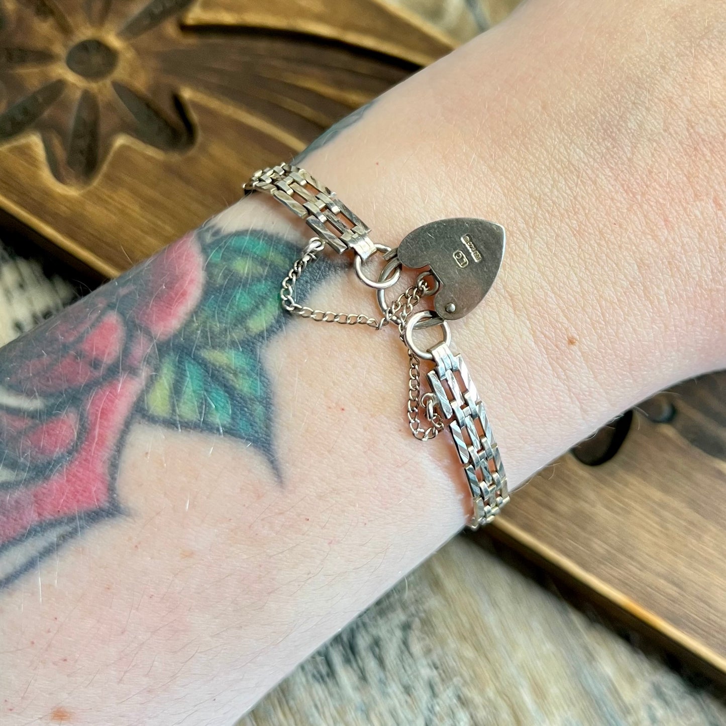 Sterling Silver Heart Padlock Gate Bracelet 7 1/2 Inch Length