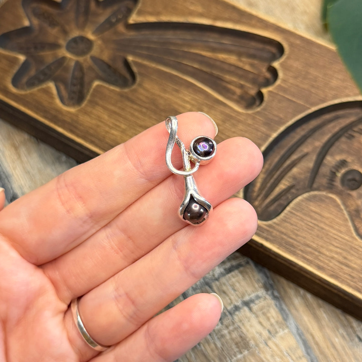 Dreamy Sterling Silver Organic Shaped Peacock Pearl Pendant