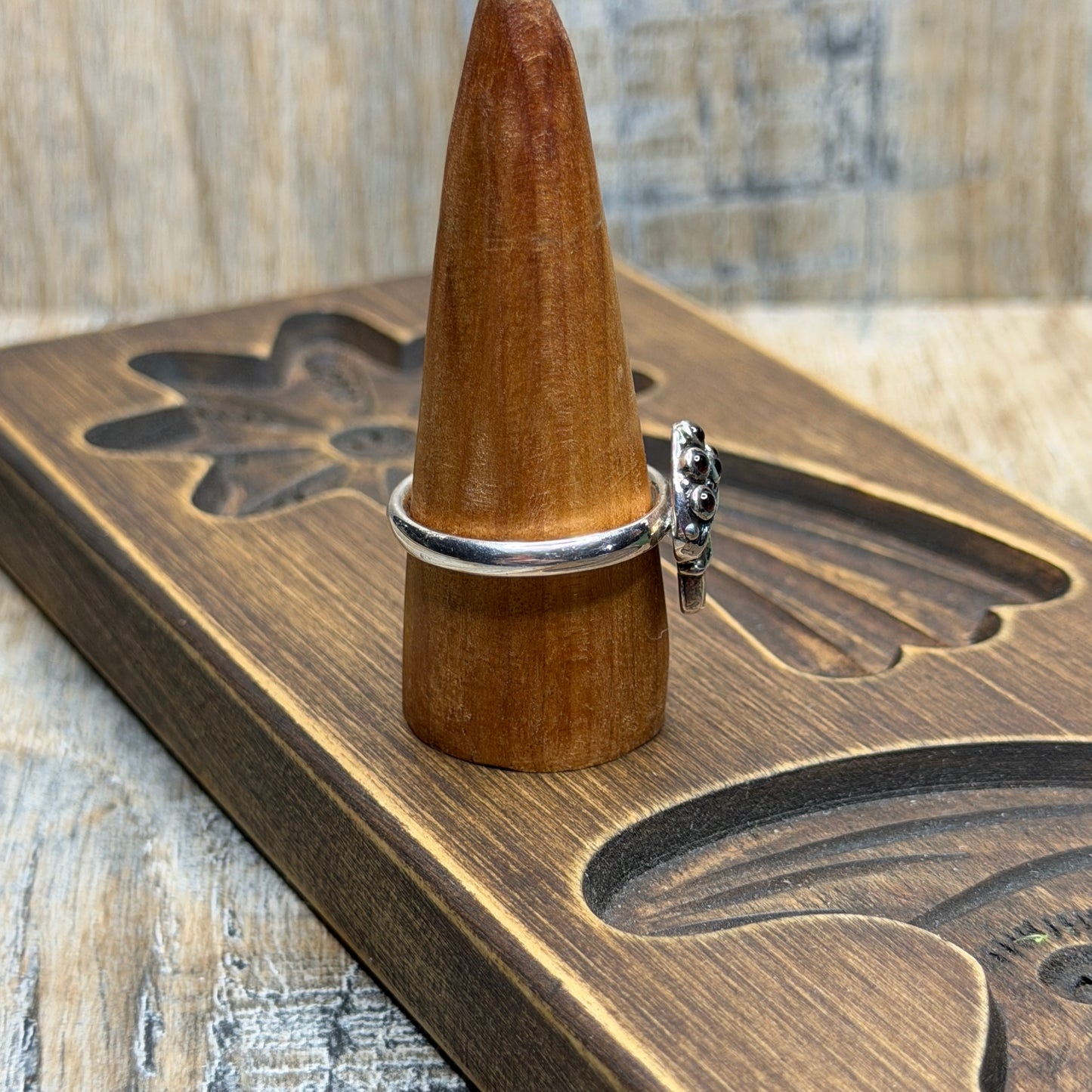 Whimsy Sterling Silver As Above Garnet Mushroom Ring size W