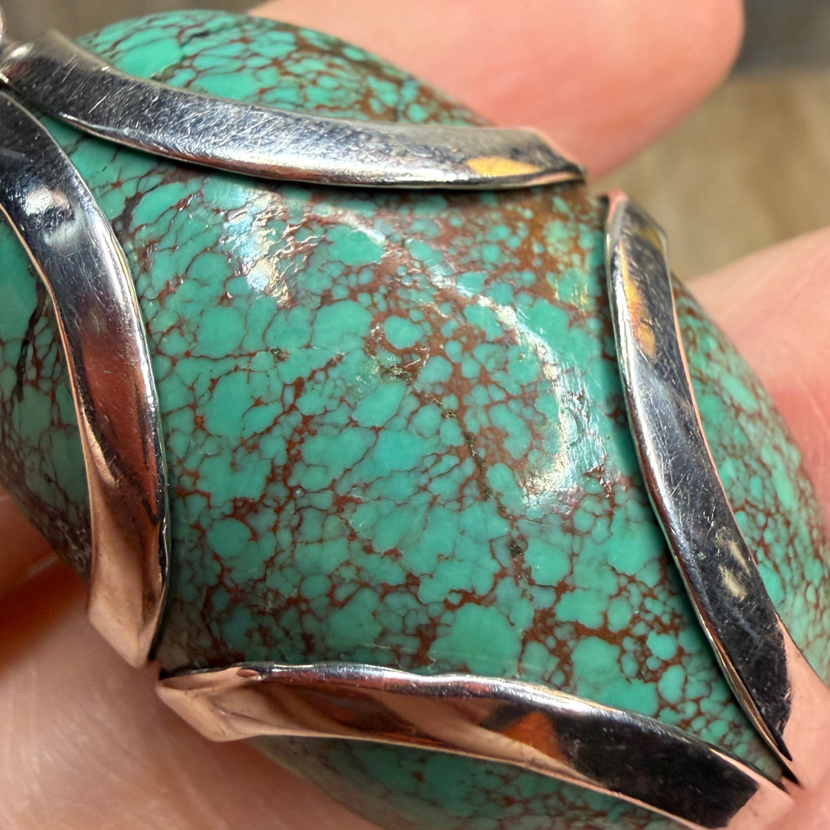 Stunning Sterling Silver Artisan Turquoise Rich Brown Matrix Pendant