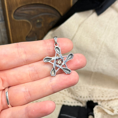 Spooky Sterling Silver Amethyst Witches Broom Pentagram Pendant