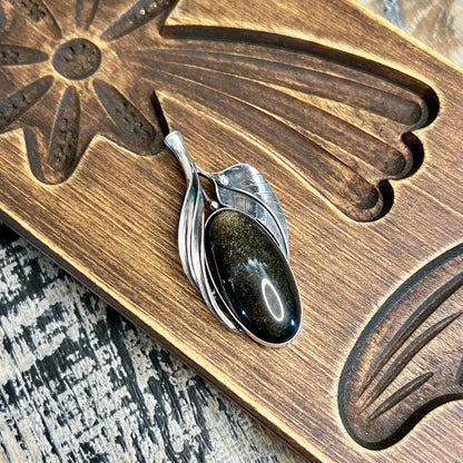 Beautiful Sterling Silver Floral Golden Obsidian Pendant