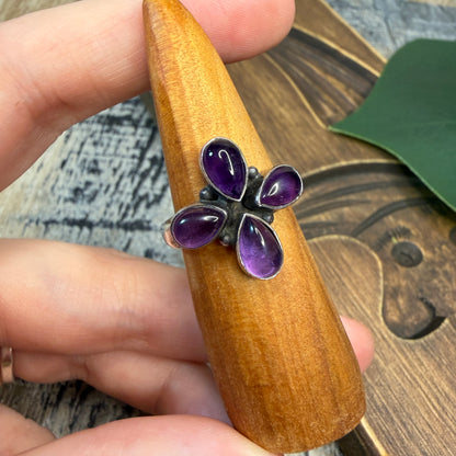 Dreamy Sterling Silver Amethyst Flower Ring size N
