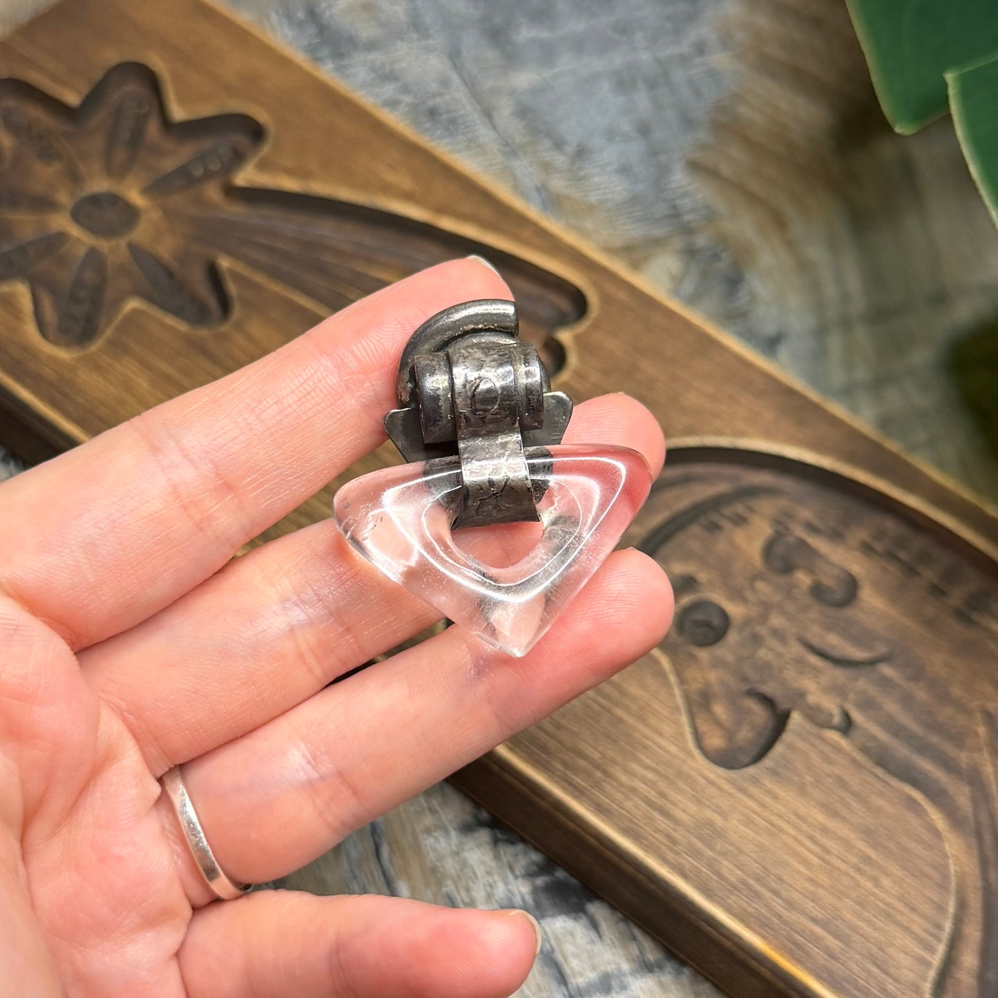 Chunky Artisan Sterling Silver Spiral Clear Quartz Statement Pendant
