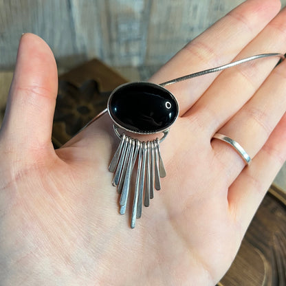 Chunky Mexican CII Taxco Traditions Sterling Silver with Black Onyx Multi Use Pendant / Brooch Necklace