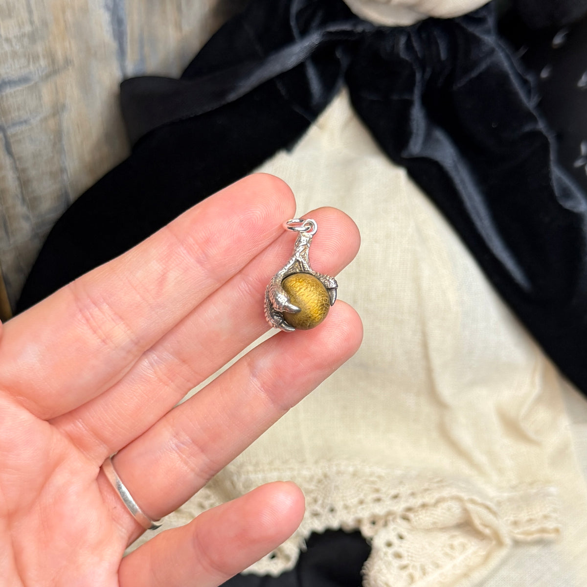 Gothic Vintage Sterling Silver ‘Touch Wood’ Talon Charm / Pendant