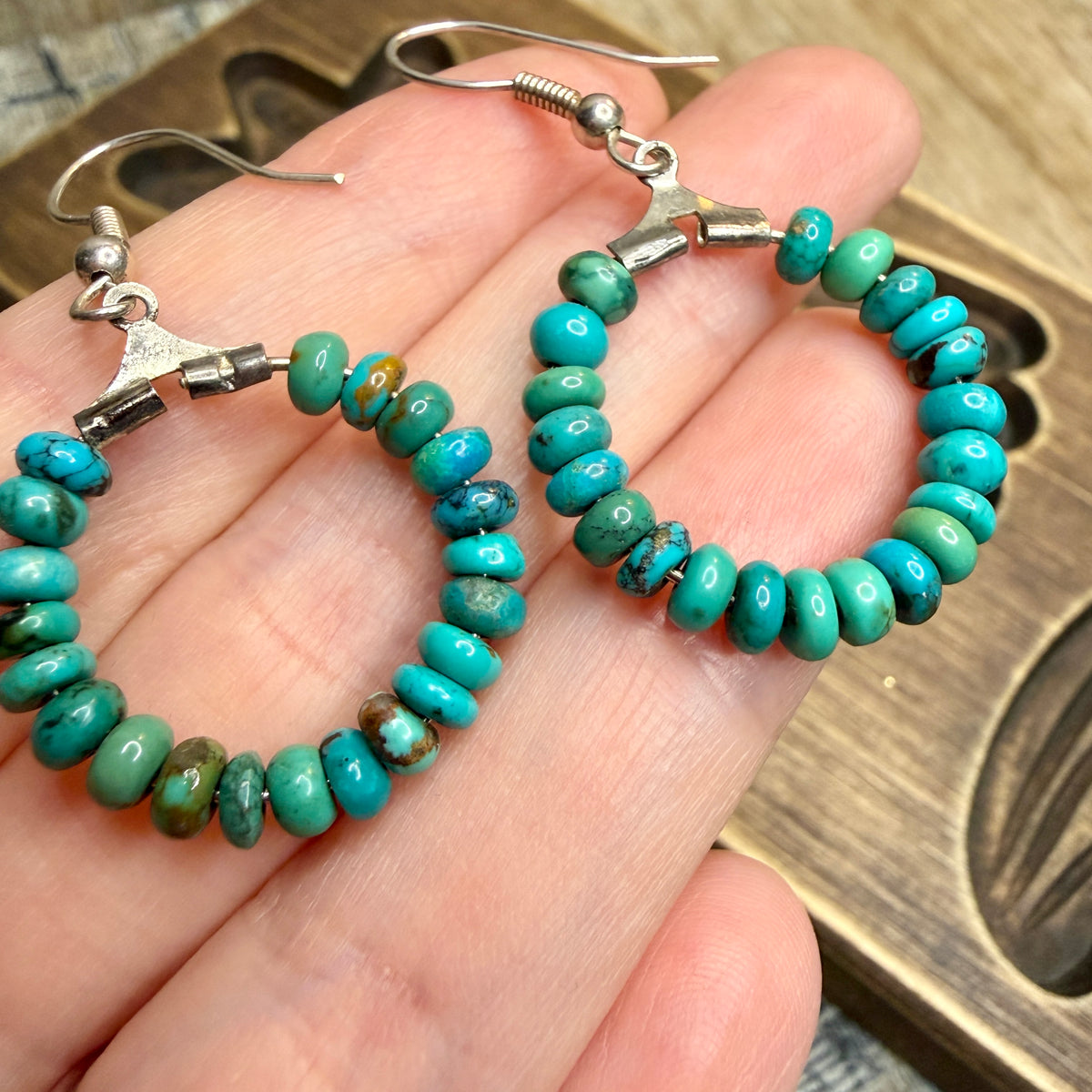 Beautiful Sterling Silver Turquoise Beaded Statement Earrings