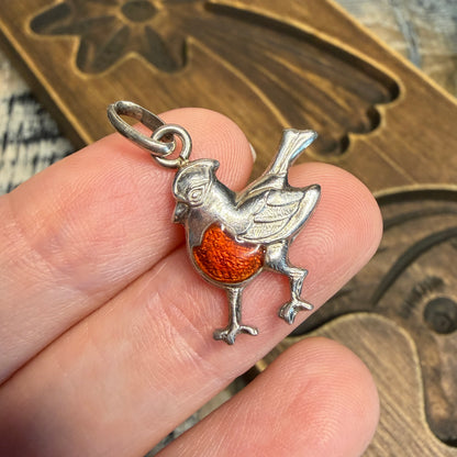 Whimsy Designer Sterling Silver Red Robin / Bird Charm Pendant