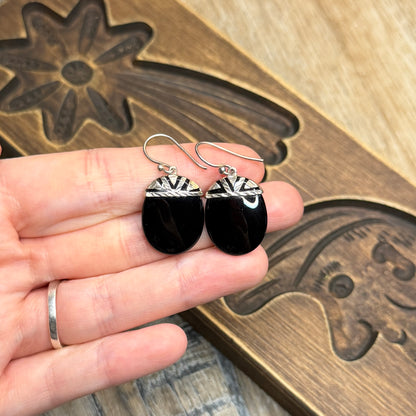 Dreamy Sterling Silver Aztec Design Black Onyx Earrings