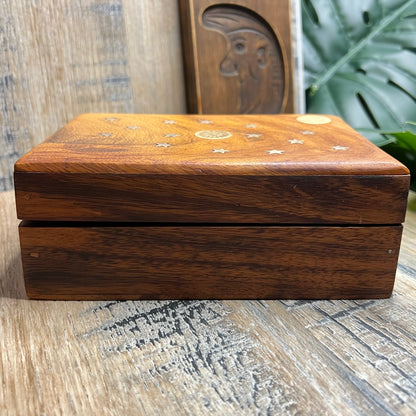 Dreamy 90s Celestial Wooden Moon Star Sun Jewellery / Trinket Box Curio