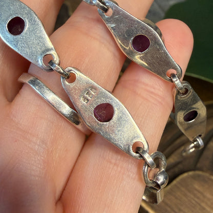 Beautiful Sterling Silver Amethyst Chunky Bracelet (Just Under) 8 Inches Length