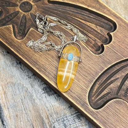 Dreamy Sterling Silver Calcite with Opal Movable Pendant Necklace