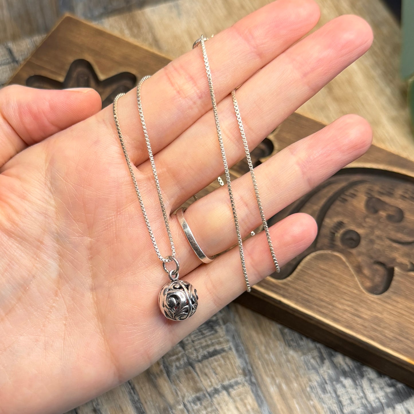 Dreamy Sterling Silver Ornate Filigree Orb Pendant Necklace