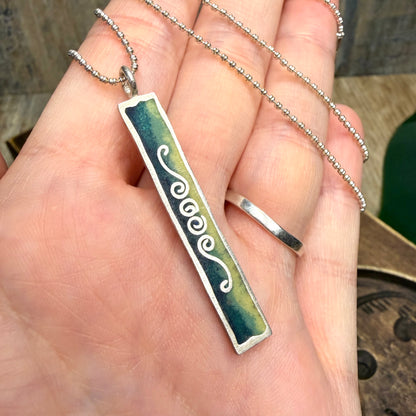 Beautiful Designer Sterling Silver Spiral Enamelled Statement Pendant Necklace
