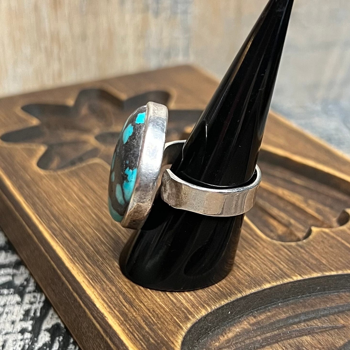 Native American Sterling Silver Chunky Turquoise Ring by Selina Jake size Q/R