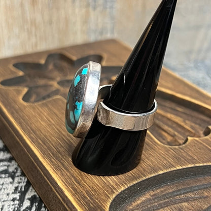 Native American Sterling Silver Chunky Turquoise Ring by Selina Jake size Q/R