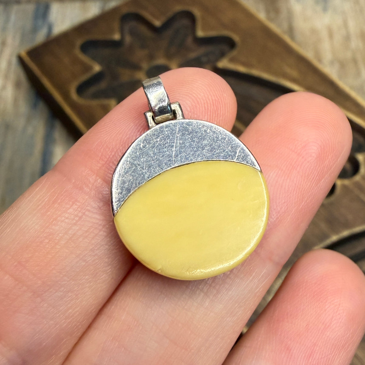 Celestial Sterling Silver Butterscotch Amber Sun / Moon Pendant