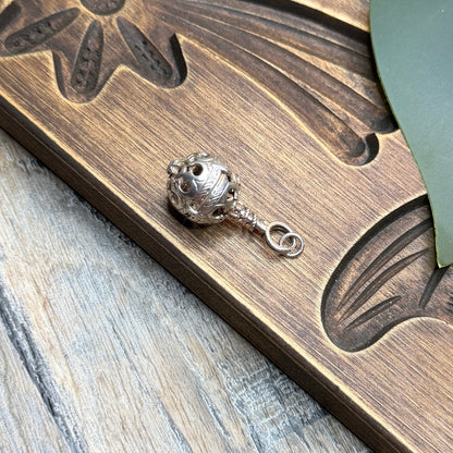 Vintage Sterling Silver Ornate Orb Rattle Pendant / Charm