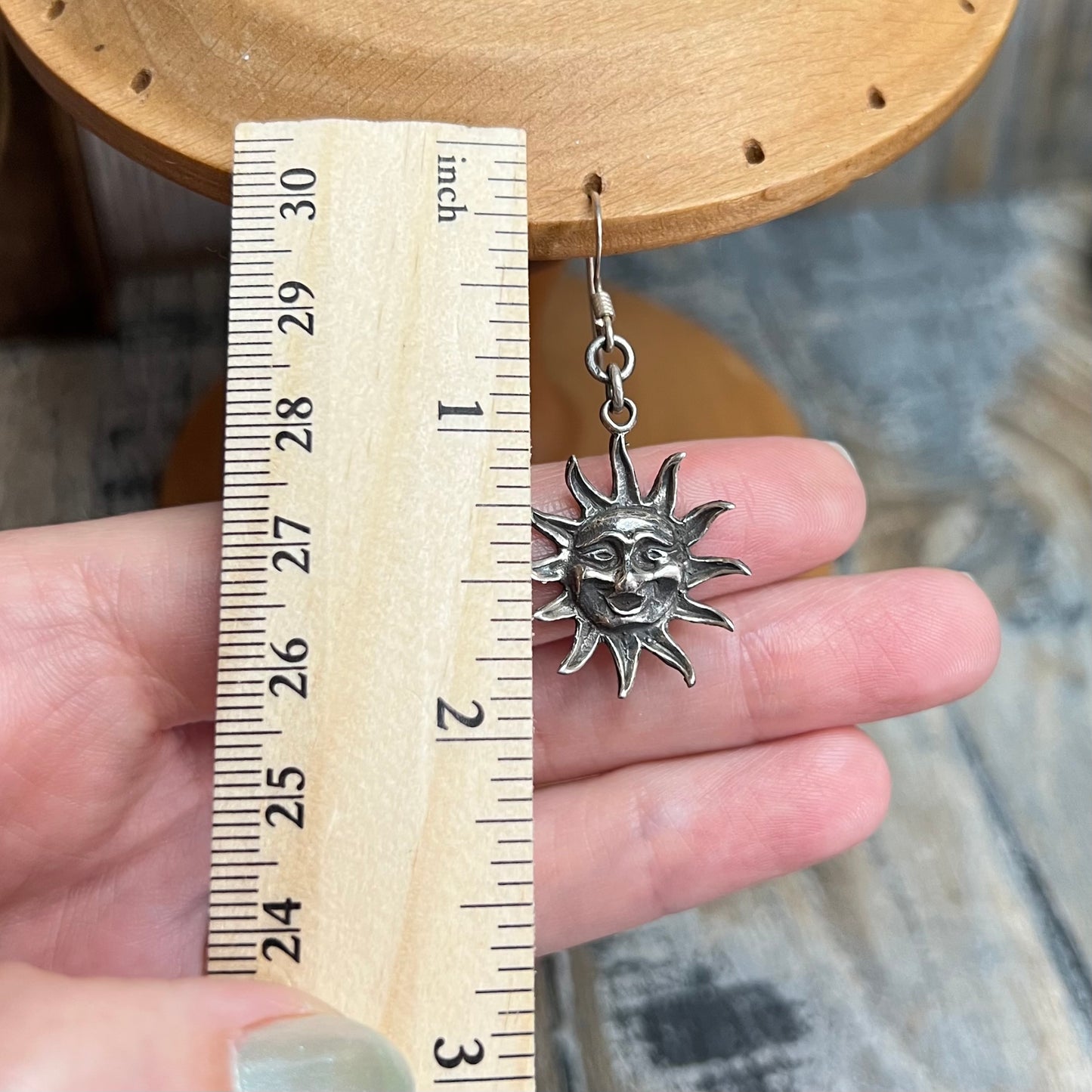 Vintage Celestial Sterling Silver Sun Face Earrings