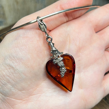 Dreamy Artisan Sterling Silver Art Nouveau Style Amber Drop V Neck Torque Collar Necklace