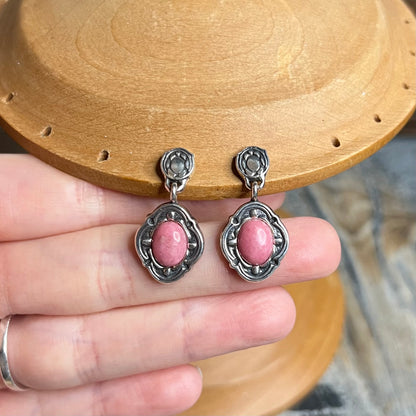 Whimsy Sterling Silver Quoc / Q.T Rhodonite Native Style Ornate Earrings