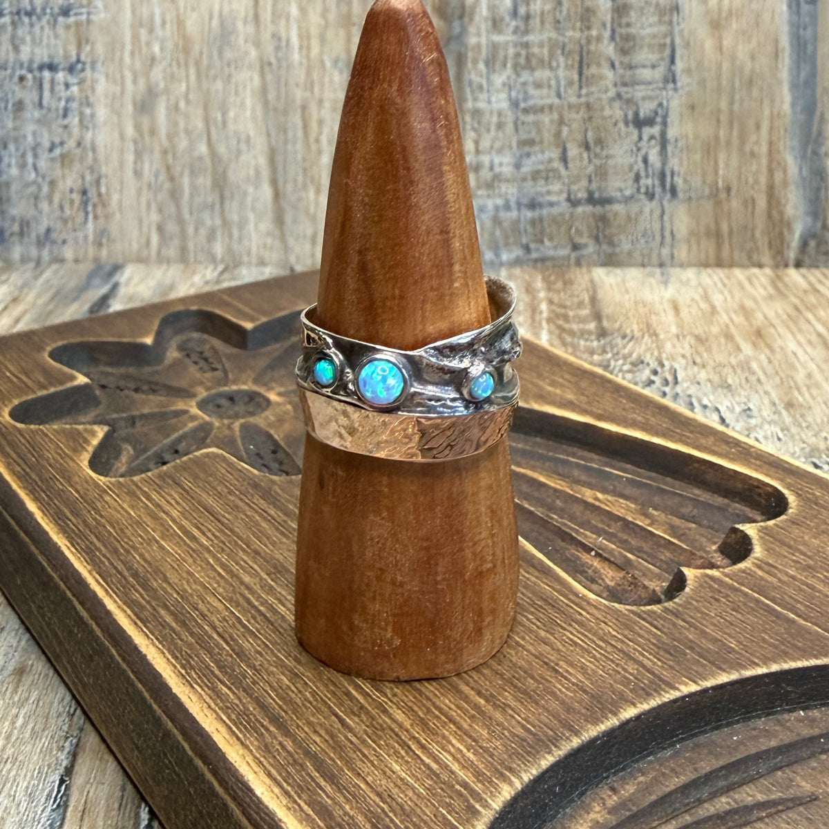 Dreamy Designer Didae Shablool Rose Gold / Sterling Silver Opal Ring size Q 1/2