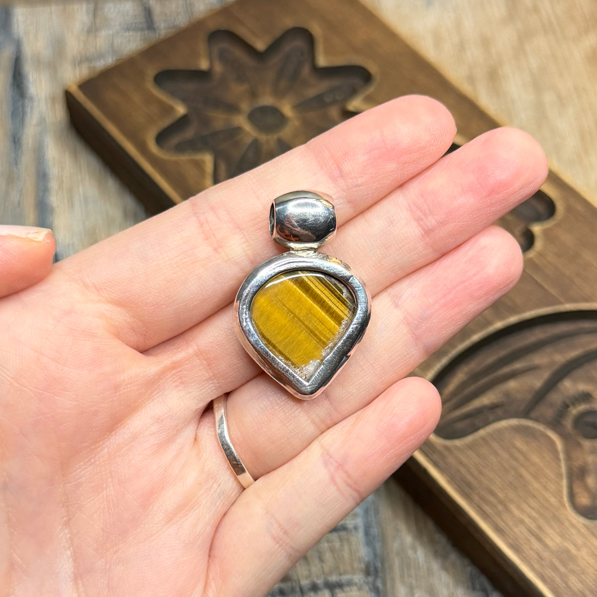 Dreamy Sterling Silver Artisan Tigers Eye Drop Pendant