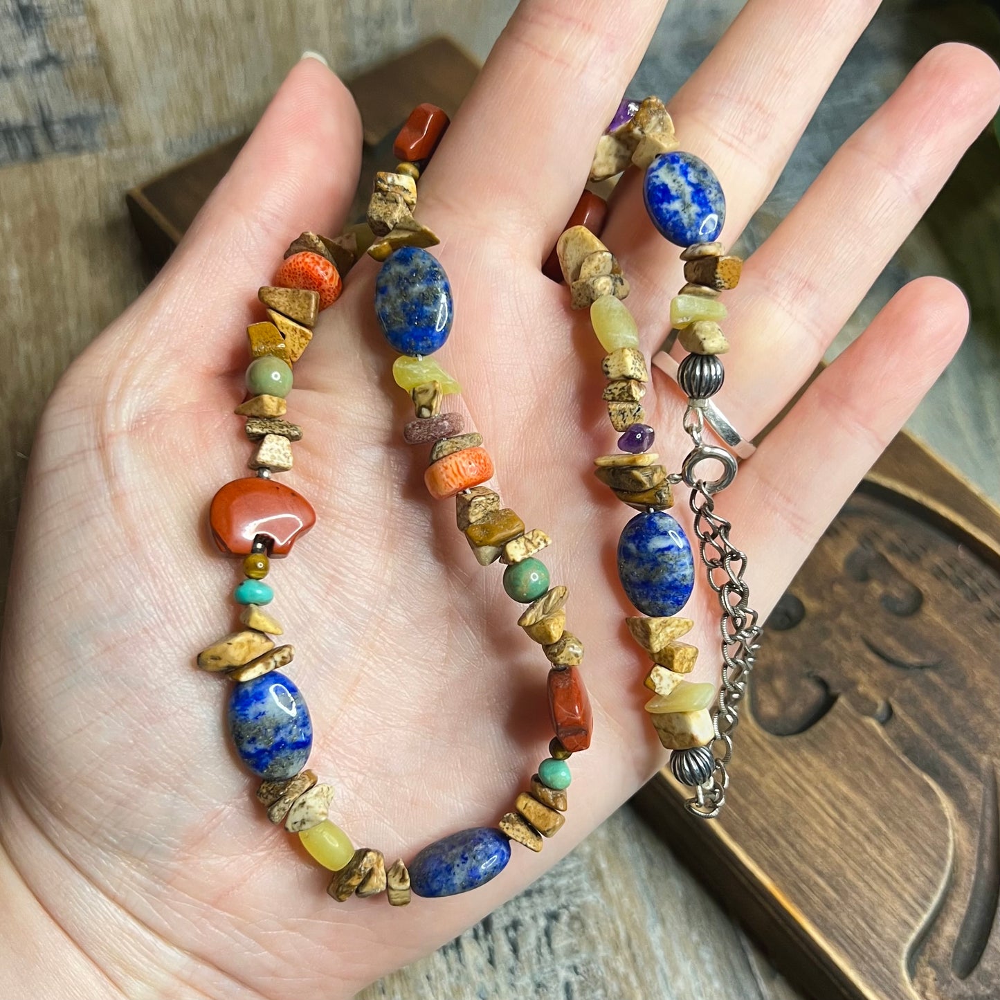 Carolyn Pollack Relios Southwestern Bear Multi Gemstone Sterling Silver Strand Necklace