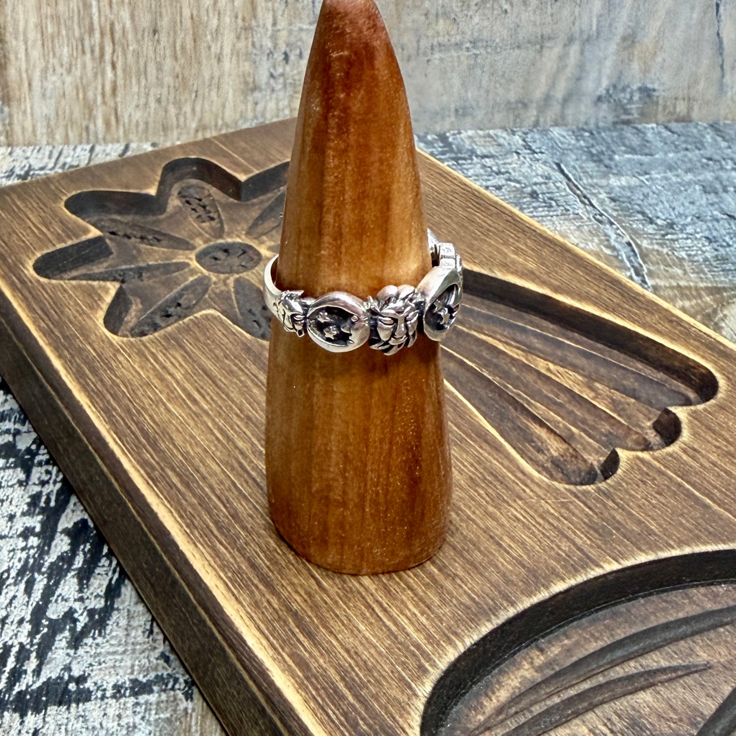 Whimsy Celestial Sterling Silver Moon / Sun / Stars Half Band Ring size O