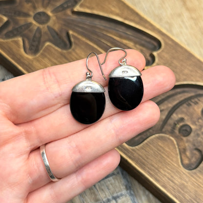 Dreamy Sterling Silver Aztec Design Black Onyx Earrings