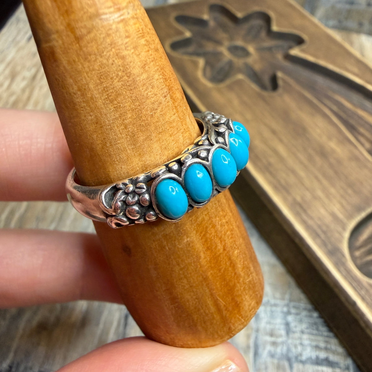Carolyn Pollack Relios Southwestern Sterling Silver Turquoise Half Band Ring size R 1/2