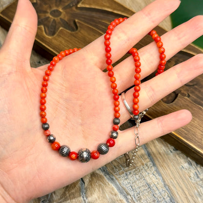 Carolyn Pollack Relios Southwestern Coral & Sterling Silver Pearl Ornate Bead Strand Necklace