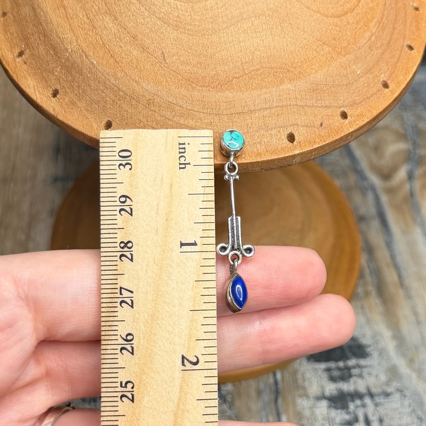 Dreamy Sterling Silver Ornate Turquoise / Lapis Lazuli Drop Earrings