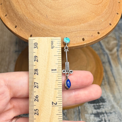 Dreamy Sterling Silver Ornate Turquoise / Lapis Lazuli Drop Earrings