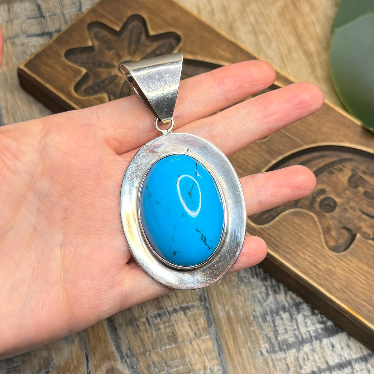 The Biggest Sterling Silver Turquoise Taxco Statement Pendant Near 50 Grams