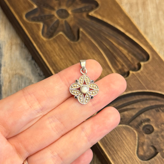 Stunning Sterling Silver Marcasite and Shell Ornate Pendant