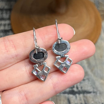 Dreamy Sterling Silver Star Diopside Moonstone Chunky Earrings