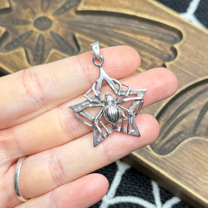 Spooky Sterling Silver Celestial Star Spider Pendant
