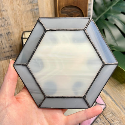 Vintage Handmade and Signed Stained Glass Hexagon Coaster Set