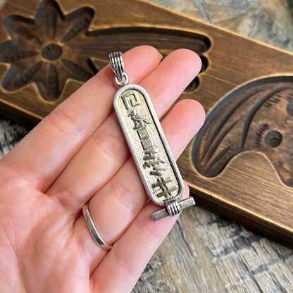 Vintage Eqyptian Chunky Solid Sterling Silver Cartouche Pendant