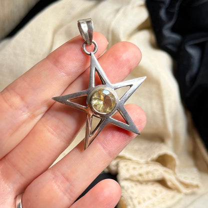 Spooky Sterling Silver Chunky Citrine Pentagram Star Pendant