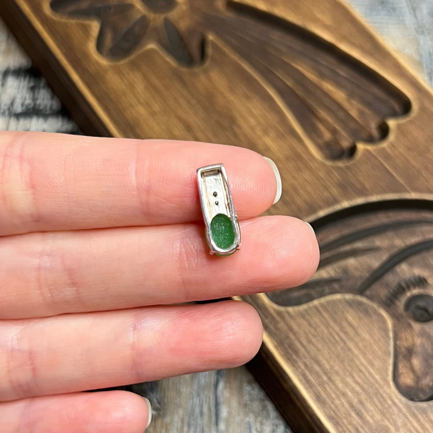 Delicate Sterling Silver Miniature Jade Pendant Charm