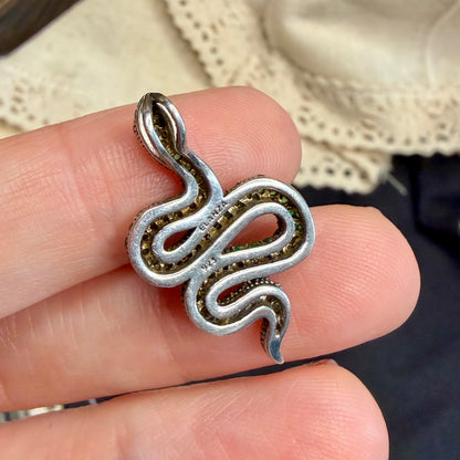 Beautiful Sterling Silver Designer Elanza Encrusted Stone Snake Pendant