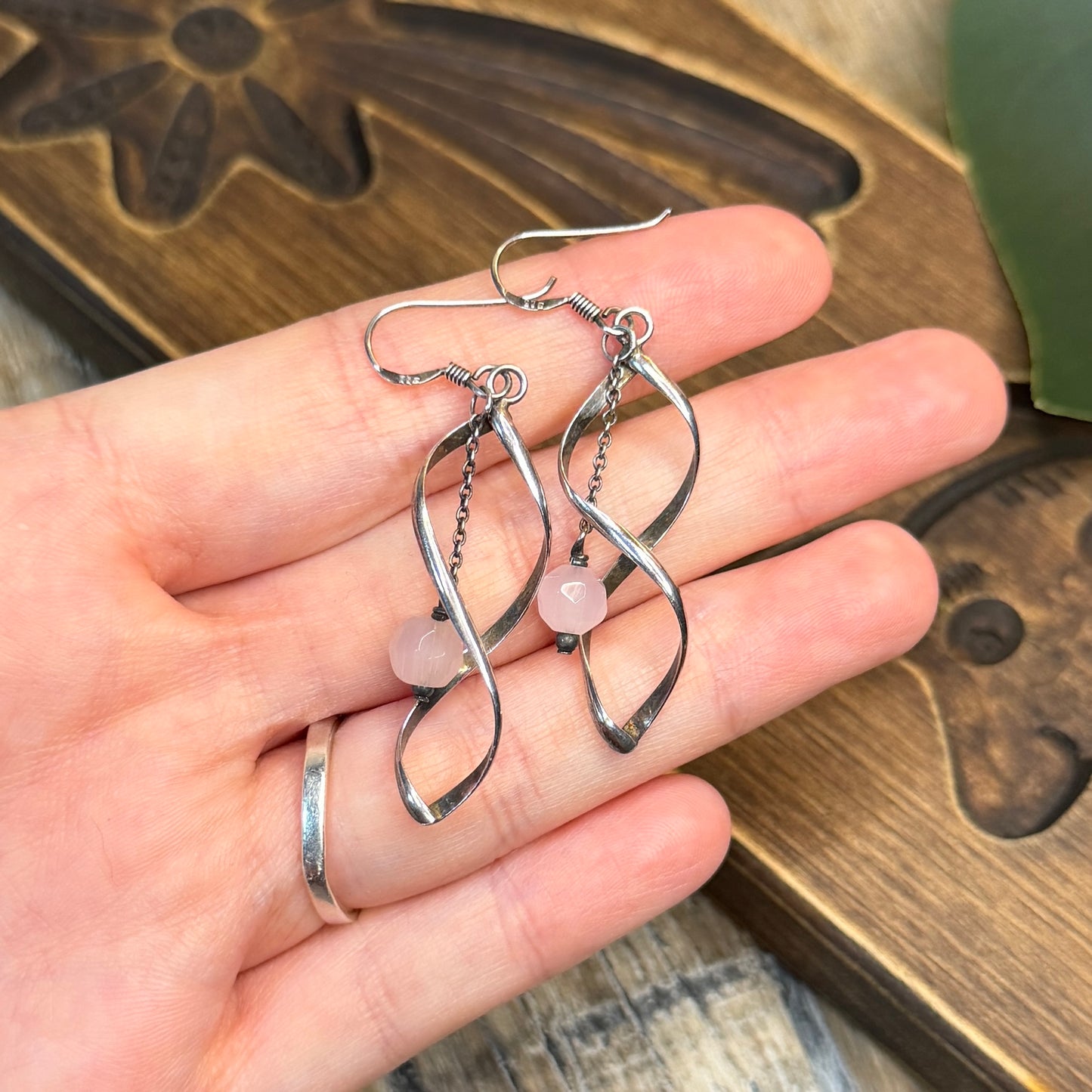 Whimsy Sterling Silver Spiral Rose Quartz Earrings
