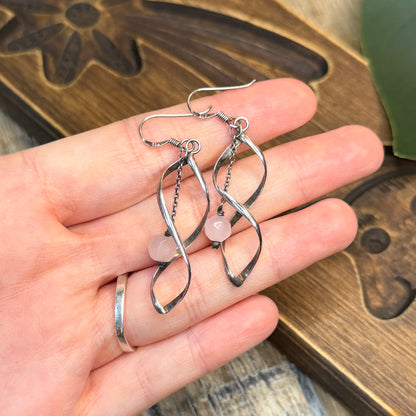 Whimsy Sterling Silver Spiral Rose Quartz Earrings